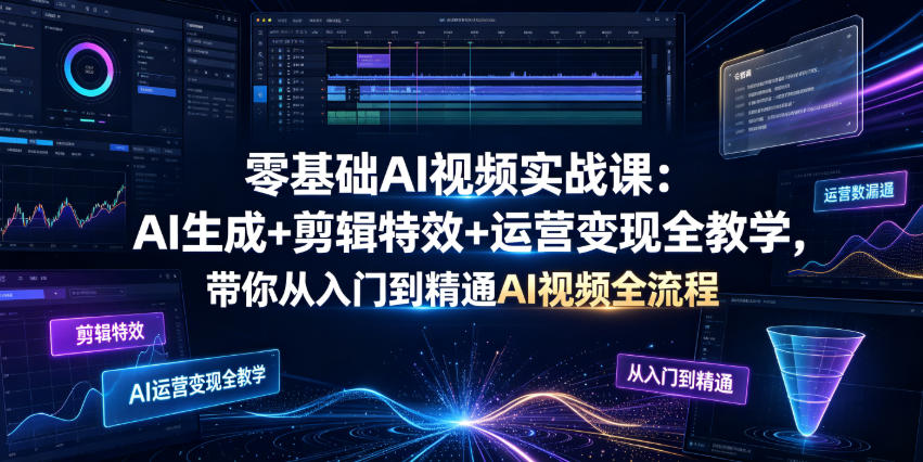 零基础AI视频实战课:AI生成+剪辑特效+运营变现全教学,带你从入门到精通AI视频全流程