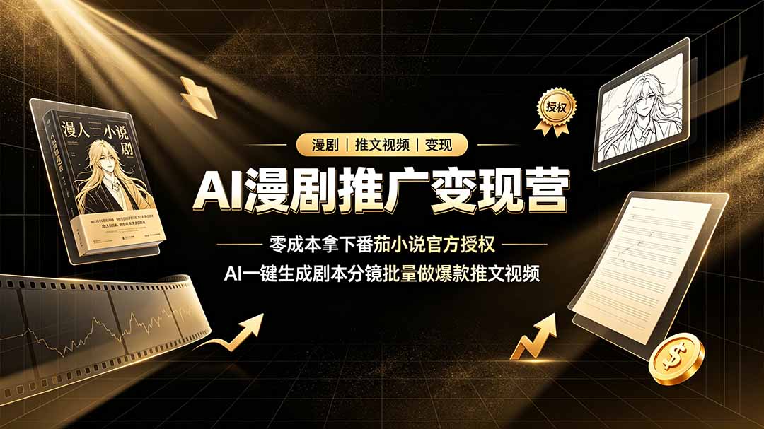 AI漫剧推广变现营,零成本拿下番茄小说官方授权,AI一键生成剧本分镜批量做爆款推文视频|副业联盟