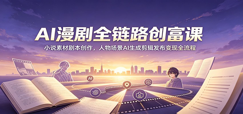 AI漫剧全链路创富课:小说素材剧本创作,人物场景AI生成剪辑发布变现全流程|副业联盟