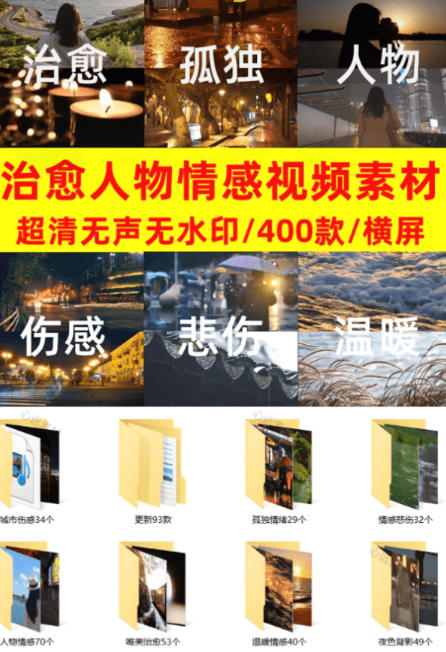 爆款短视频常用视频素材!抖音治愈伤感人物情感视频素材,400款合集,无声无水印,视频感氛围拉满