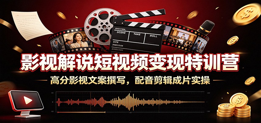 影视解说短视频变现特训营:高分影视文案撰写,配音剪辑成片实操|副业联盟