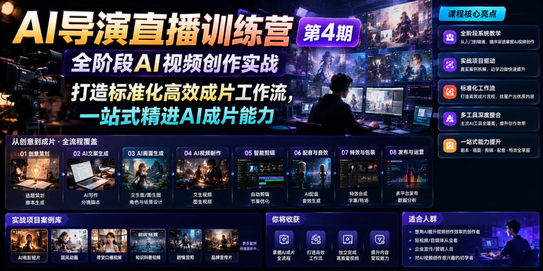 AI导演直播训练营第4期｜全阶段AI视频创作实战，打造标准化高效成片工作流，一站式精进AI成片能力|副业联盟