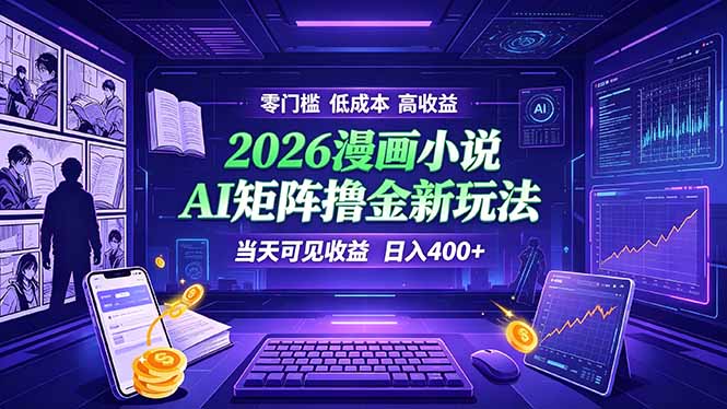 爆款小说漫画大阅读 ai矩阵操作 当天可见收益 日入400+ 零门槛 高收益|副业联盟