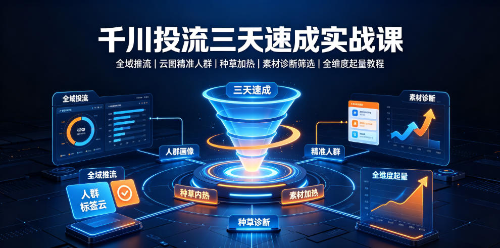 千川投流三天速成实战课|全域推流、云图精准人群、种草加热、素材诊断筛选全维度起量教程|副业联盟