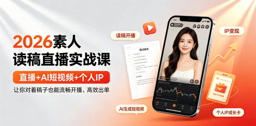 2026素人读稿直播实战课|直播+AI短视频+个人IP,让你对着稿子也能流畅开播、高效出单|副业联盟