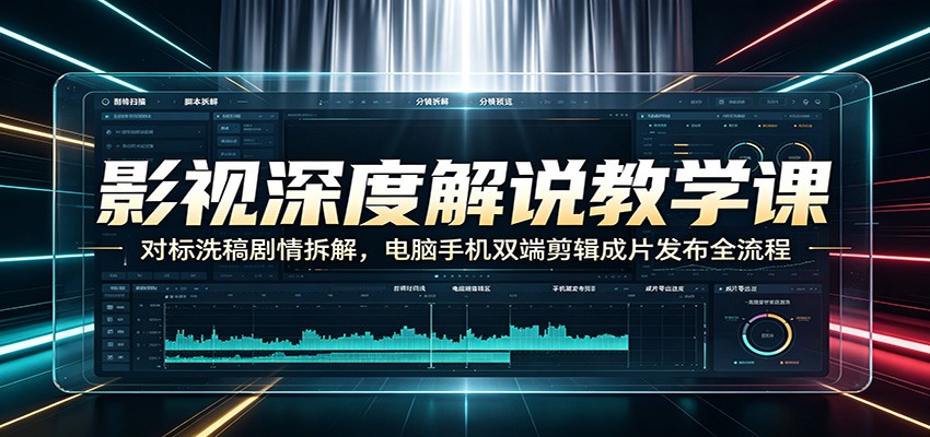 影视深度解说教学课:对标洗稿剧情拆解,电脑手机双端剪辑成片发布全流程|副业联盟