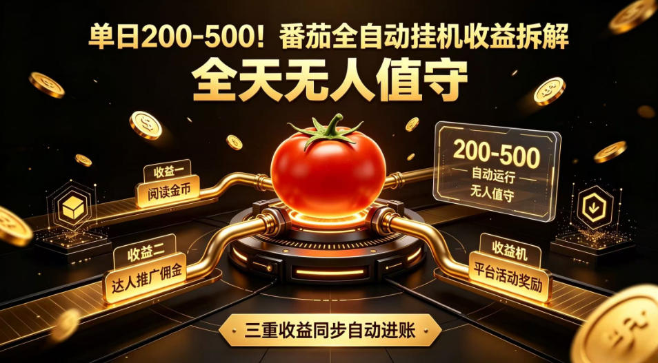 单日200-500!番茄全自动挂G收益拆解,全天无人值守,矩阵操作收益翻倍【揭秘】|副业联盟