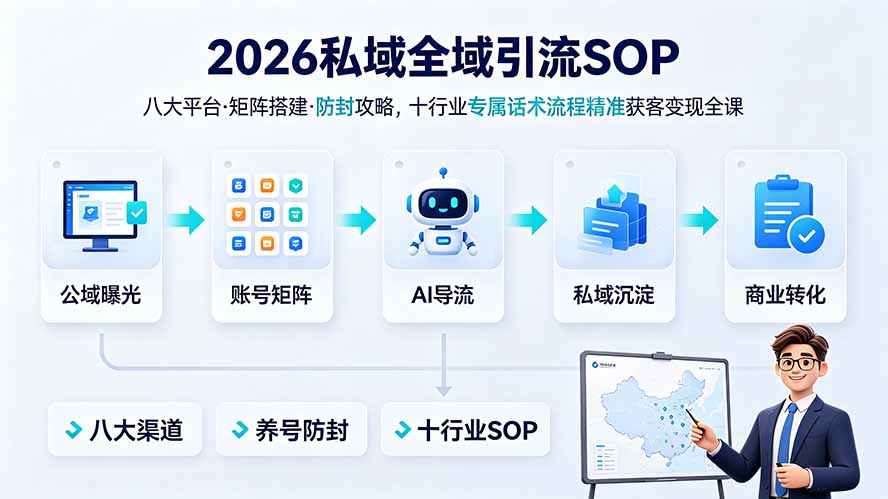 2026私域全域引流SOP|八大平台·矩阵搭建·防封攻略,十行业专属话术流程精准获客变现全课|副业联盟