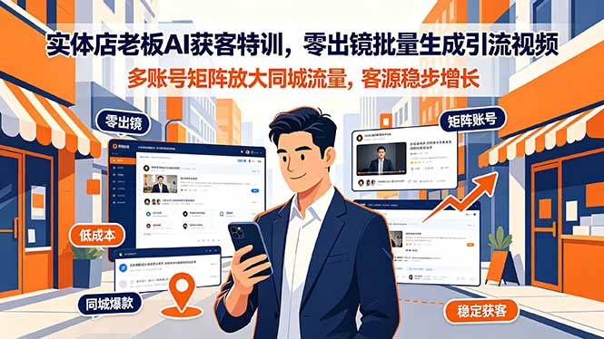 实体店老板AI获客特训,零出镜批量生成引流视频,多账号矩阵放大同城流量,客源稳步增长|副业联盟