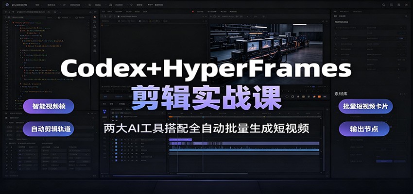 Codex+HyperFrames剪辑实战课：两大AI工具搭配全自动批量生成短视频|副业联盟