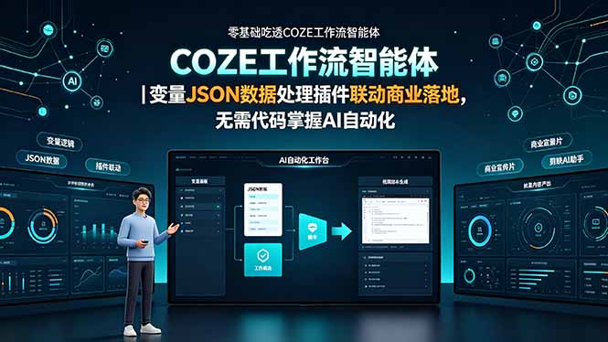 零基础吃透COZE工作流智能体|变量JSON数据处理插件联动商业落地,无需代码掌握AI自动化|副业联盟
