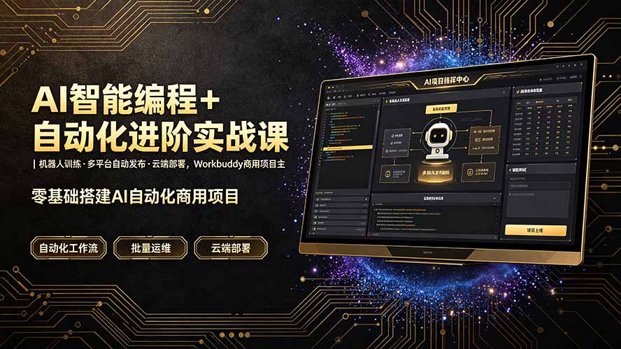 AI智能编程+自动化进阶实战课|机器人训练·多平台自动发布·云端部署,Workbuddy商用项目全流程教学|副业联盟