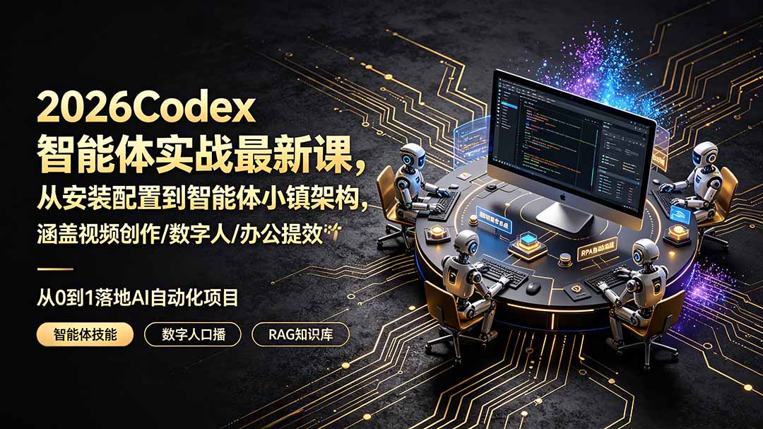2026Codex智能体实战最新课,从安装配置到智能体小镇架构,涵盖视频创作/数字人/办公提效全技能|副业联盟