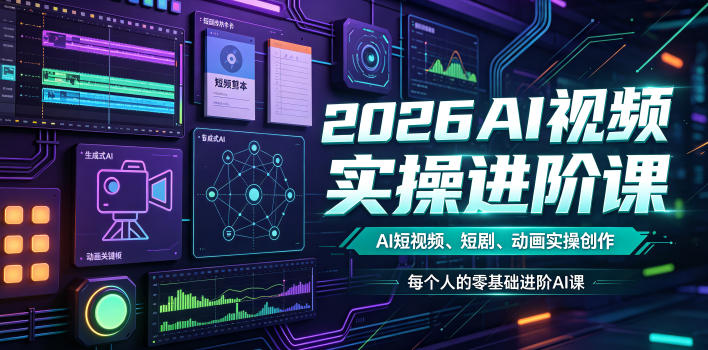 2026AI视频实操进阶课,AI短视频、短剧、动画实操创作,每个人的零基础进阶ai课|副业联盟
