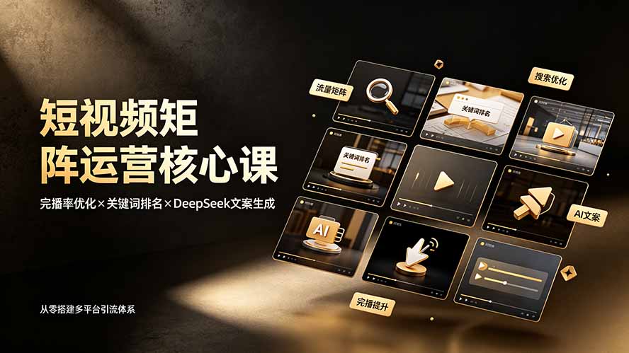 短视频矩阵运营核心课:完播率优化×关键词排名×DeepSeek文案生成,从零搭建多平台引流体系|副业联盟