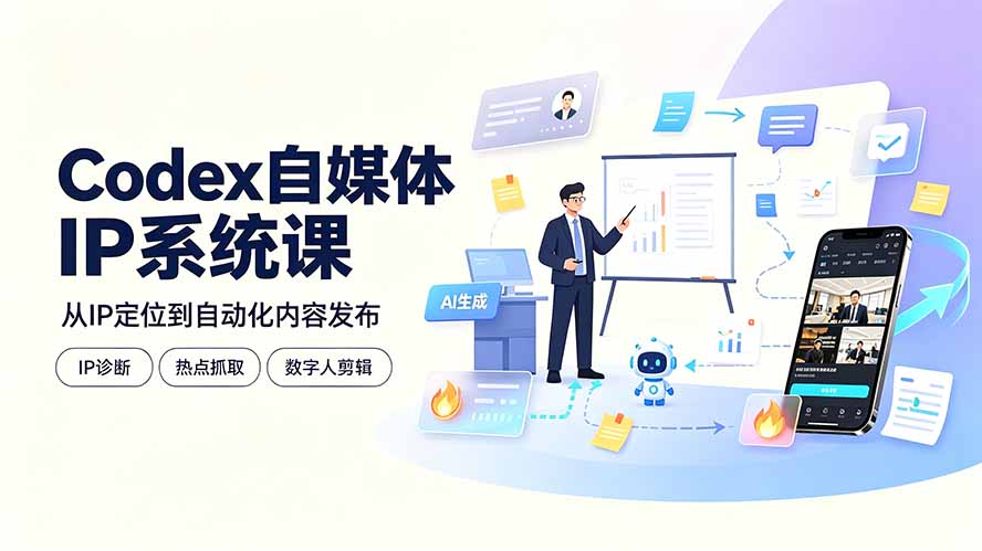Codex自媒体IP系统课:IP诊断/热点抓取/IP蒸馏 Skill,爆款复刻数字人多平台自动发布教程|副业联盟