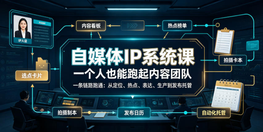 自媒体IP系统课,一个人也能跑起内容团队,一条链路跑通,从定位、热点、表达、生产到发布托管|副业联盟