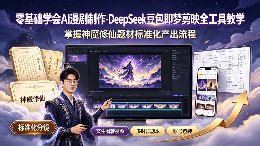 零基础学会AI漫剧制作-DeepSeek豆包即梦剪映全工具教学,掌握神魔修仙题材标准化产出流程|副业联盟
