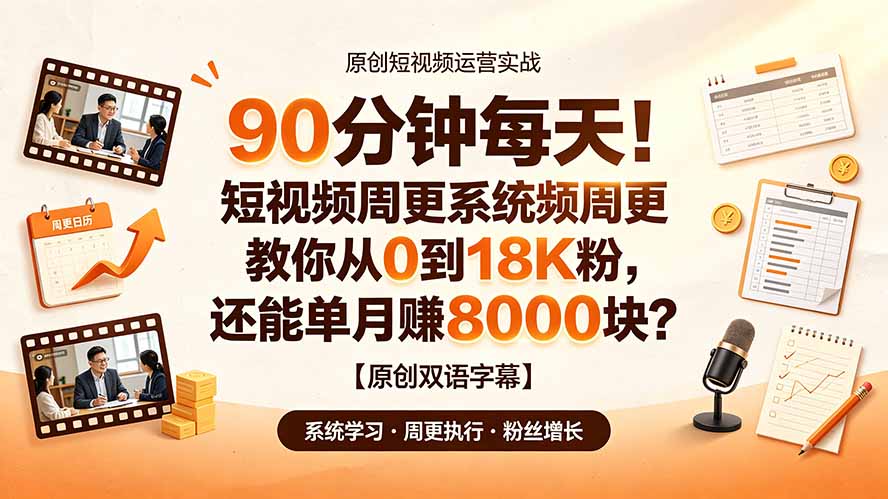 90 分钟每天!短视频周更系统教你从 0 到 18K 粉,还能单月赚 8000 块?【原创双语字幕】|副业联盟