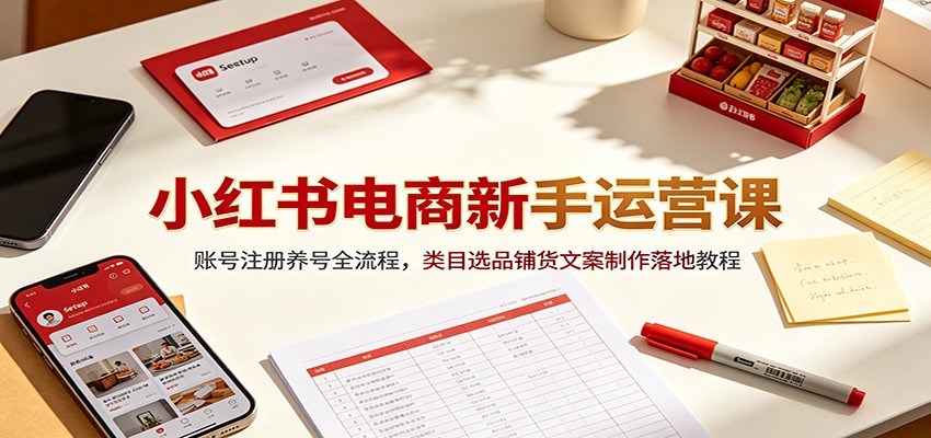 小红书电商新手运营课：账号注册养号全流程，类目选品铺货文案制作落地教程|副业联盟