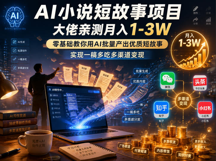 AI小说短故事项目,大佬亲测月入1-3W,零基础教你用AI批量产出优质短故事,实现一稿多吃多渠道变现(更新0710)|副业联盟