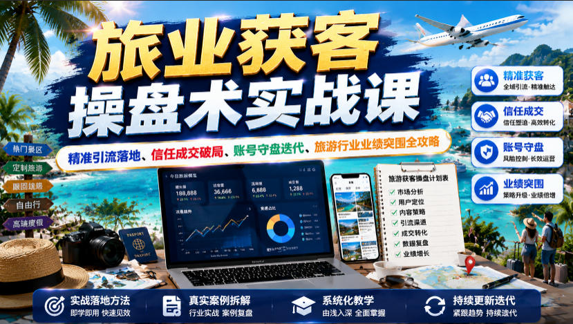 旅业获客操盘术实战课|精准引流落地、信任成交破局、账号守盘迭代、旅游行业业绩突围全攻略|副业联盟