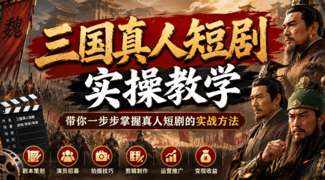 三国真人短剧实操教学,带你一步步掌握真人短剧的实战方法|副业联盟