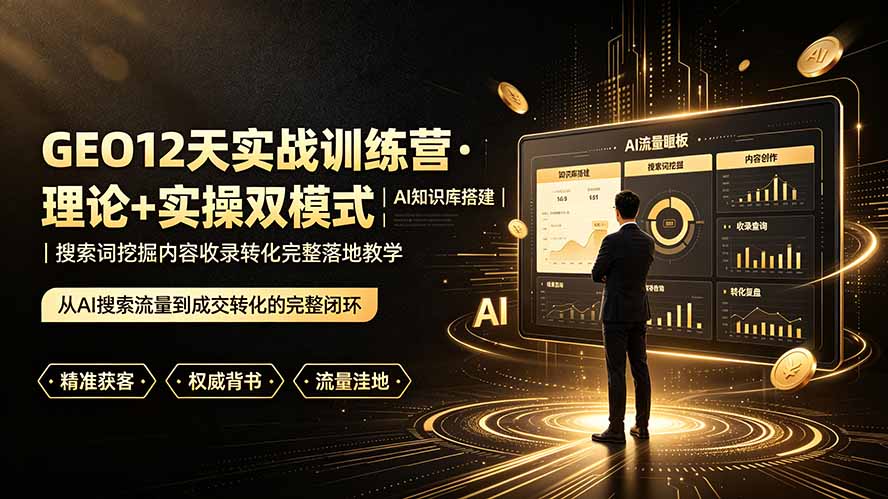 GEO12天实战训练营·理论+实操双模式|AI知识库搭建|搜索词挖掘内容收录转化完整落地教学|副业联盟