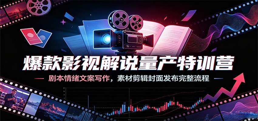 爆款影视解说量产特训营:剧本情绪文案写作,素材剪辑封面发布完整流程|副业联盟