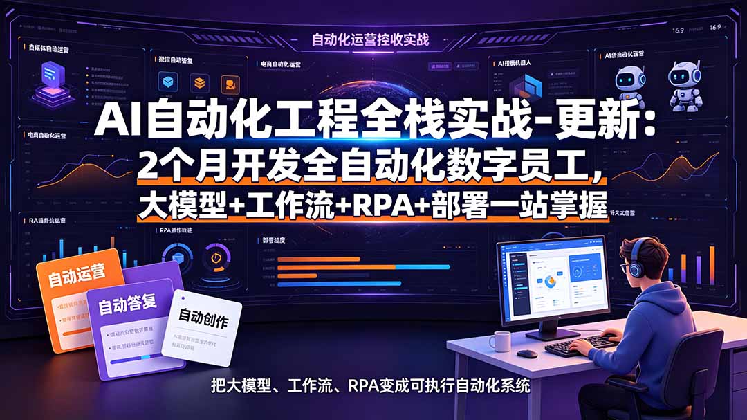 AI自动化工程全栈实战-更新:2个月开发全自动化数字员工,大模型+工作流+RPA+部署一站式掌握|副业联盟