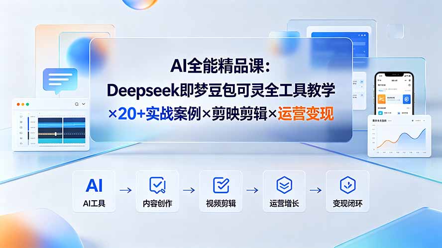 AI全能精品课:Deepseek即梦豆包可灵全工具教学×20+实战案例×剪映剪辑×运营变现|副业联盟