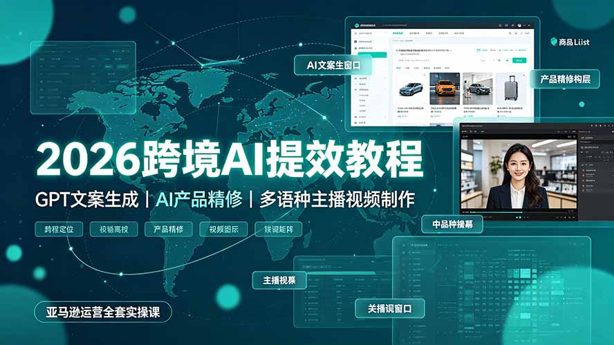 2026跨境AI提效教程·GPT文案生成|AI产品精修|多语种主播视频制作,亚马逊运营全套实操课|副业联盟
