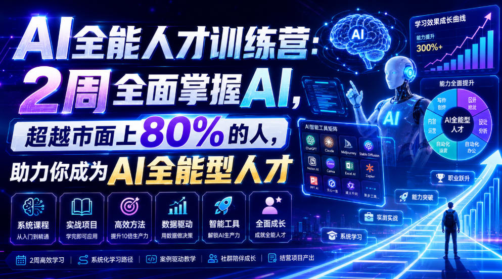 AI全能人才训练营：2周全面掌握AI，超越市面上80%的人，助力你成为AI全能型人才|副业联盟