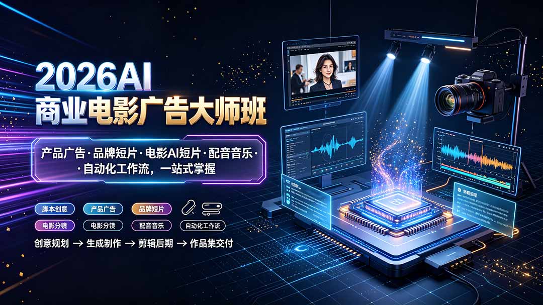 2026AI商业电影广告大师班:产品广告·品牌短片·电影AI短片·配音音乐·自动化工作流,一站式掌握|副业联盟