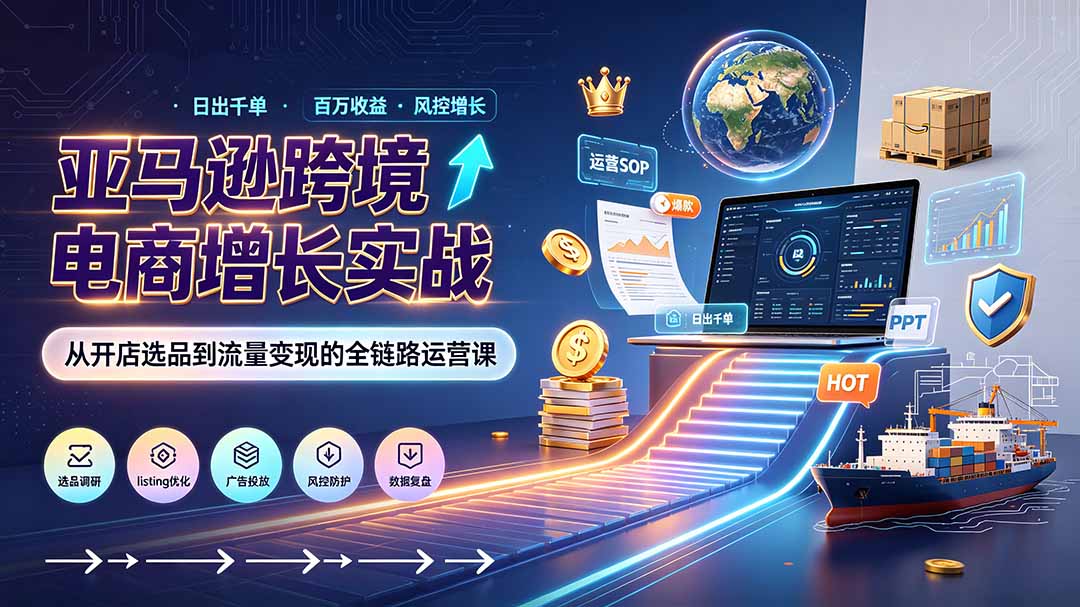 亚马逊0-1孵化特训营8期：从注册风控到稳定日出千单实战，规避审核封店风险，标准化执行流程落地|副业联盟