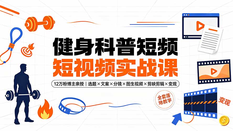 健身科普短视频实战课-12万粉博主亲授|选题×文案×分镜×图生视频×剪映剪辑×变现,全套落地教学|副业联盟