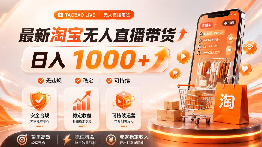 拒绝死工资！淘宝无人直播，让你睡觉都在进账，单设备日入1k+普通人的变现蓝海【揭秘】|副业联盟