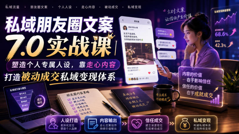 私域朋友圈文案7.0实战课|塑造个人专属人设,靠走心内容打造被动成交私域变现体系|副业联盟