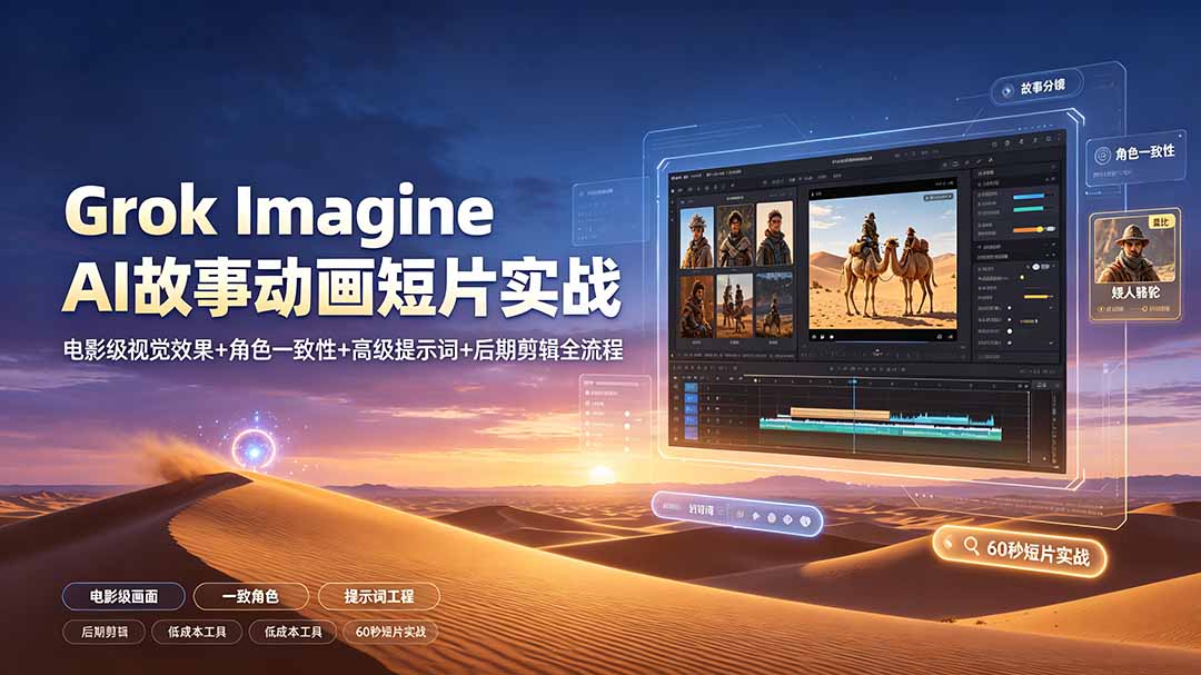 Grok Imagine AI故事动画短片实战:电影级视觉效果+角色一致性+高级提示词+后期剪辑全流程|副业联盟