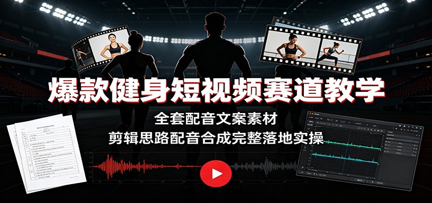 爆款健身短视频赛道教学:全套配音文案素材,剪辑思路配音合成完整落地实操|副业联盟