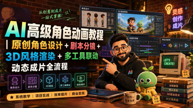 AI高级角色动画教程｜原创角色设计+剧本分镜+3D风格渲染+多工具联动动态成片全流程【中英字幕】|副业联盟