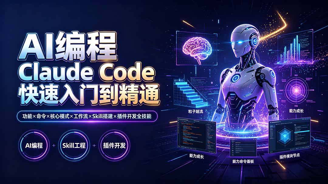 AI编程 Claude Code快速入门到精通:功能×命令×核心模式×工作流×Skill搭建×插件开发全技能|副业联盟