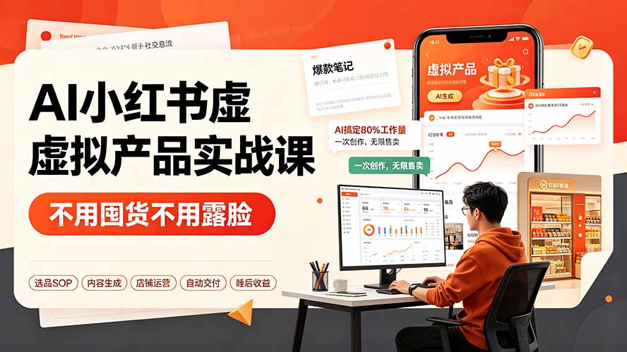 AI小红书虚拟产品实战课-更新:不用囤货不用露脸,AI搞定80%工作量,一次创作无限售卖睡后收益|副业联盟