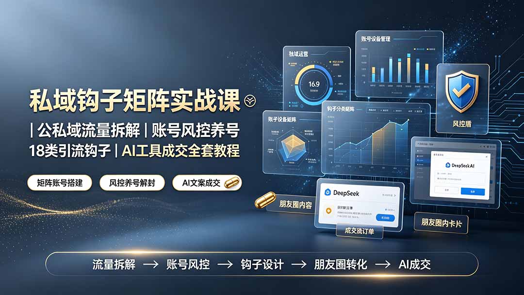 私域钩子矩阵实战课〓公私域流量拆解|账号风控养号|18类引流钩子|AI工具成交全套教程|副业联盟