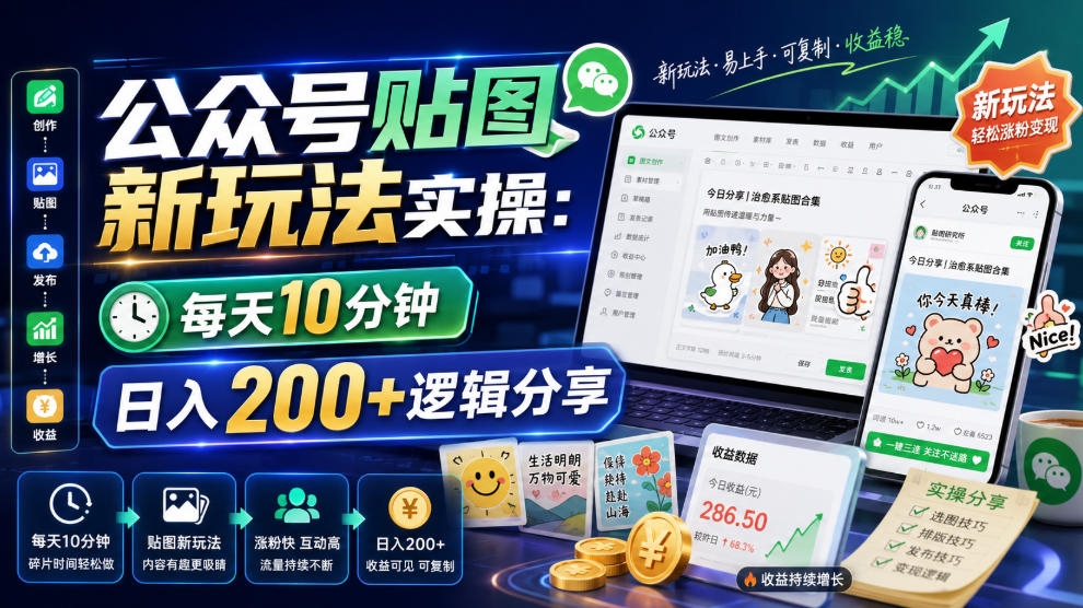 公众号贴图新玩法实操,每天10分钟,日入200+逻辑分享|副业联盟