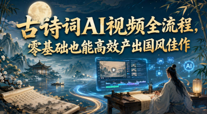 古诗词AI视频全流程,零基础也能高效产出国风佳作|副业联盟