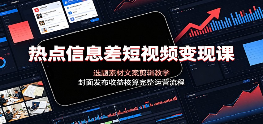 热点信息差短视频变现课:选题素材文案剪辑教学,封面发布收益核算完整运营流程|副业联盟