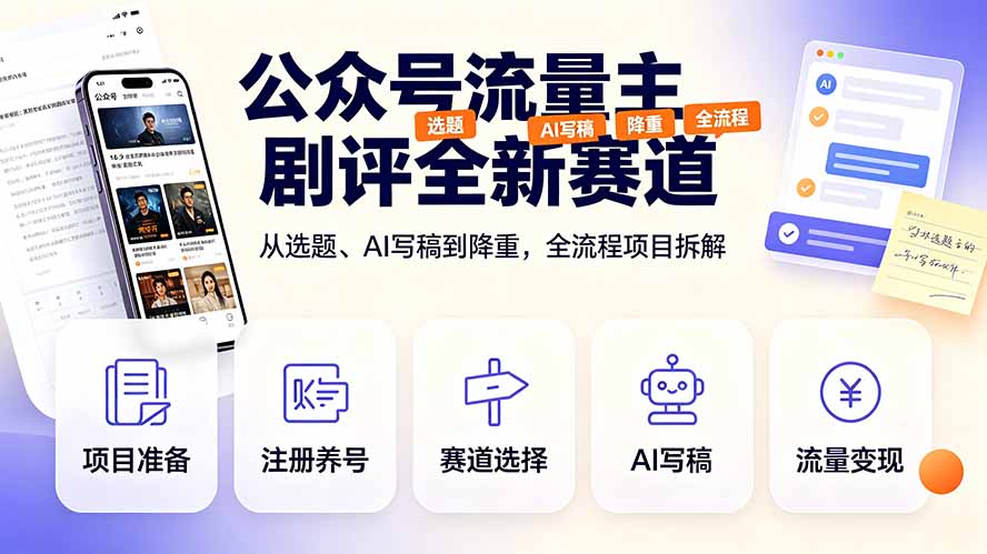 公众号流量主剧评全新赛道,从选题、AI写稿到降重,全流程项目拆解|副业联盟