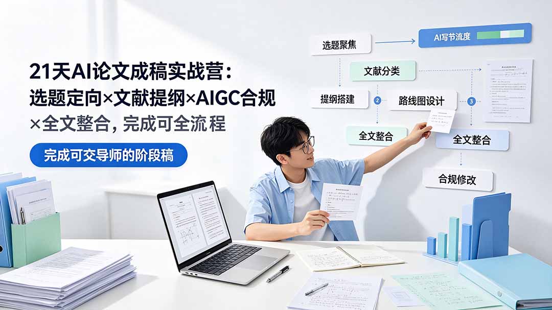 21天AI论文成稿实战营:选题定向×文献提纲×AIGC合规×全文整合,完成可交导师的阶段稿|副业联盟
