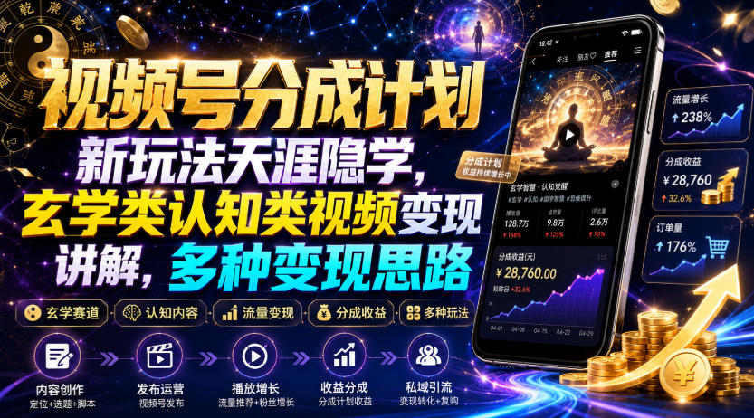 视频号分成计划新玩法天涯隐学,玄学类认知类视频变现讲解,多种变现思路|副业联盟